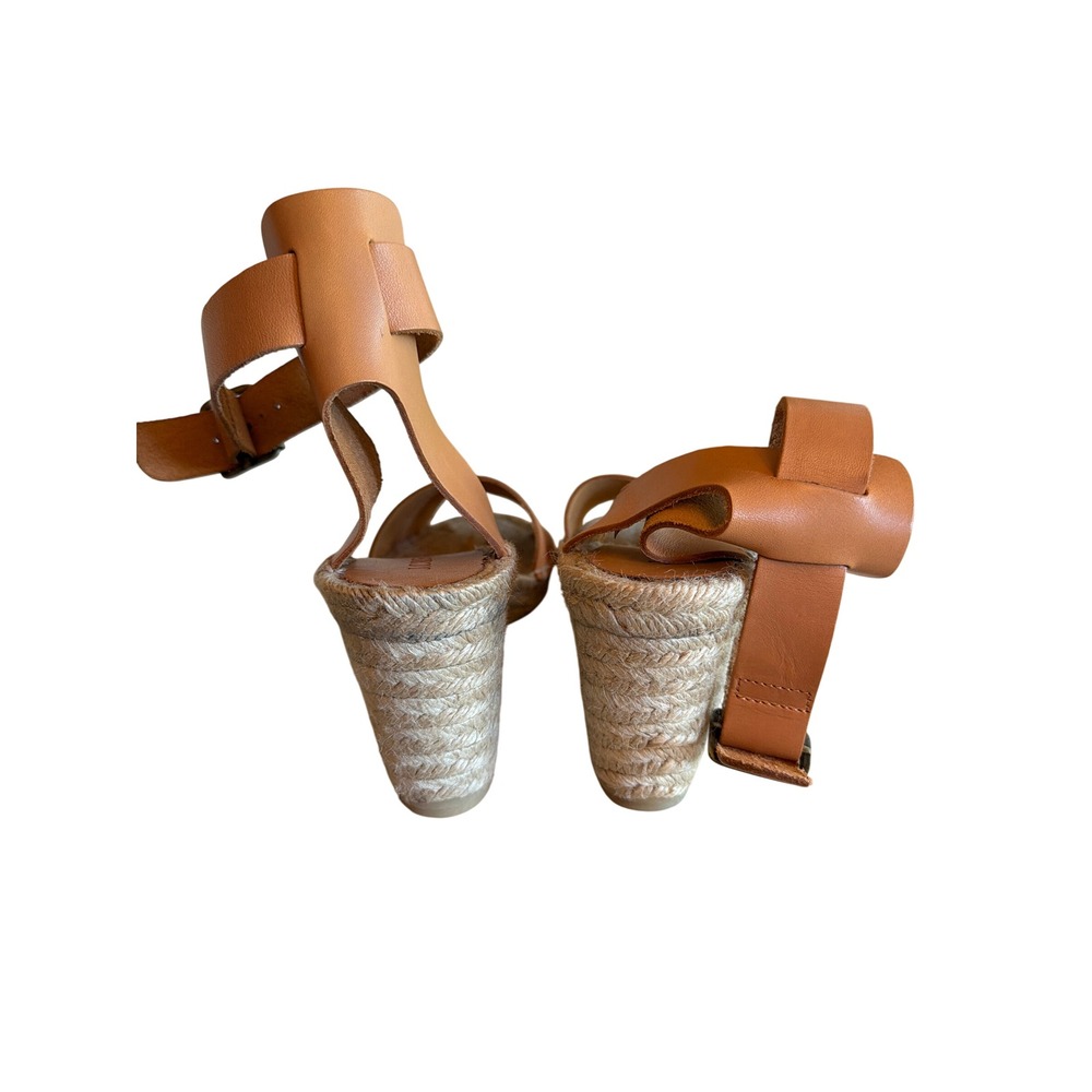 J.Crew Wedge Sandals Tan Leather C4755 Espadrille Ankle Strap Women 10 High Heel - Picture 3 of 7